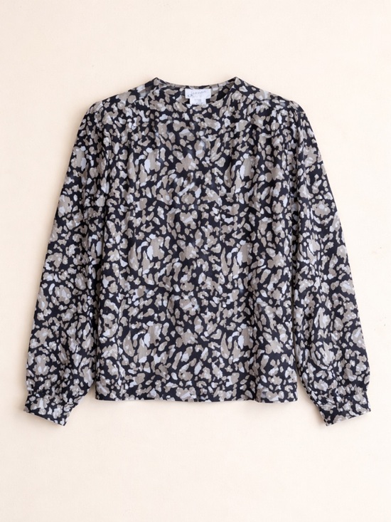 Vintage Tops - Vintage 90s Jessica Blouse Abstract Print Black White Long Sleeve Retro Chic Top